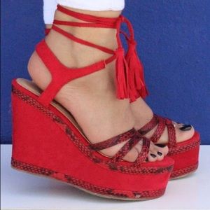 Red Wedge Sandal Snake-print NWT